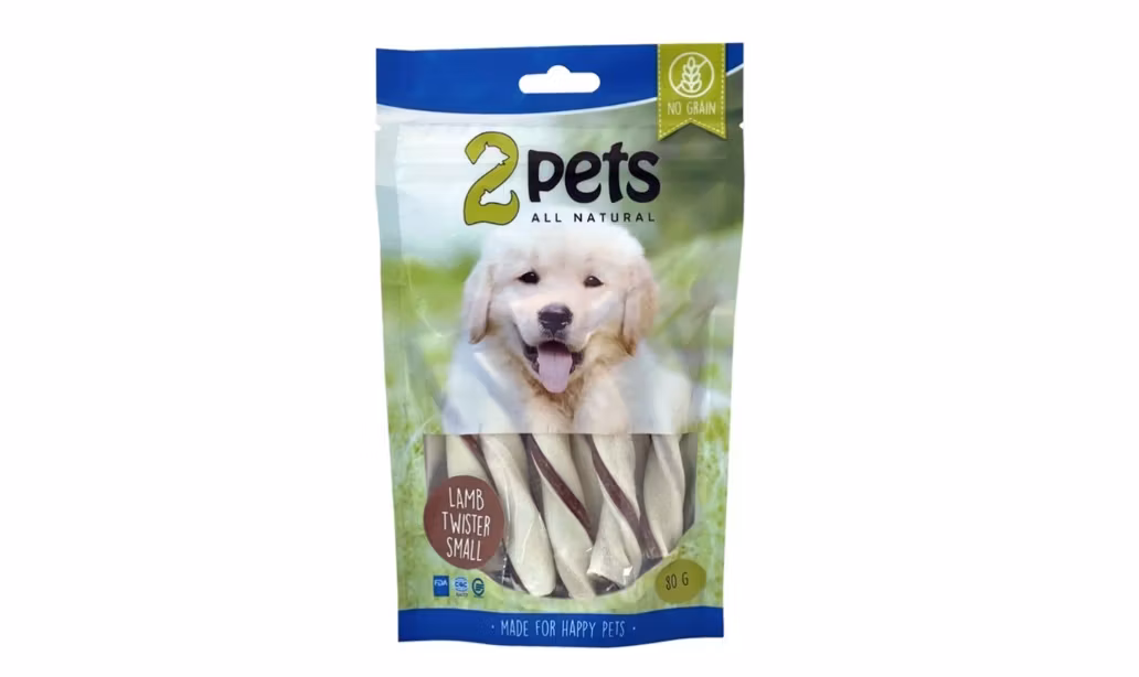 Framsidan av 2pets tuggtwister med lamm.