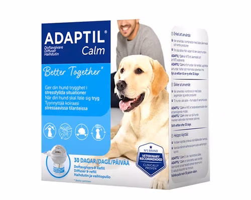 Framsidan av förpackningen för doftavgivaren Adaptil Calm.