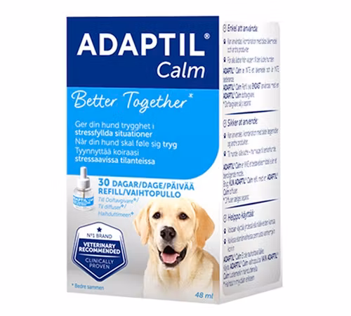 Framsidan av förpackningen av Adaptil Calm Refill 48 ml.