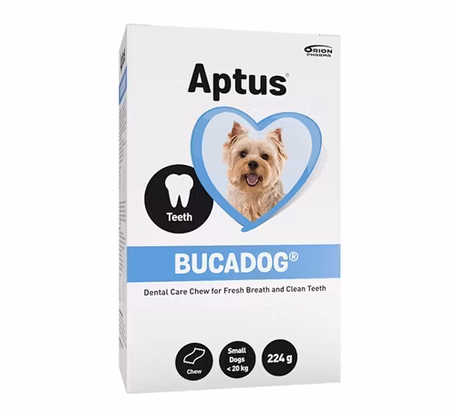 Framsidan av förpackningen för Aptus Bucadog Small.