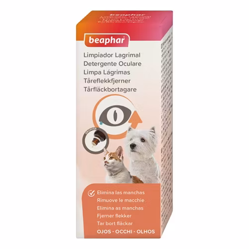 Framsidan av Beaphars tear stain remover för katter och hundar.