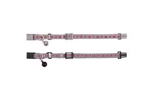 Två stycken katthalsband i olika färger.