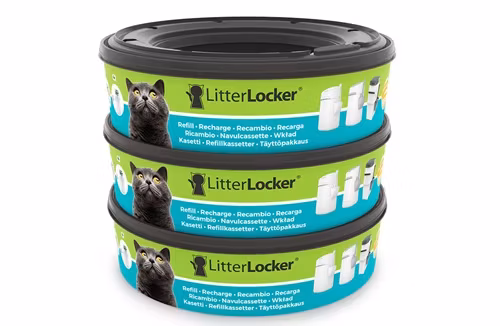 Tre stycken Litterlocker refills staplade på varandra.