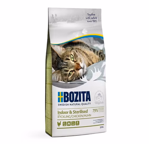 Framsidan av Bozita Indoor & Sterilised Chicken 10 kg.