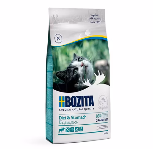 Framsidan av Bozita Diet & Stomach Grain Free Elk 10 kg.