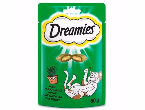 Framsidan av Dreamies kattmynta.