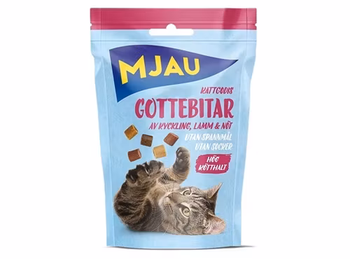 Framsidan av Mjau Treats Gottebitar Mix.