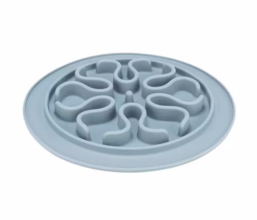 En turkos slow-feeder-matta för hundar och katter.