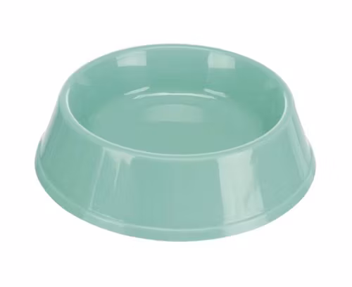 En grön matskål i plast.