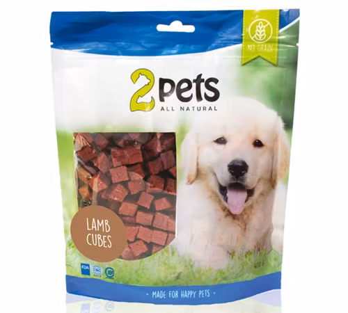 Framsidan av 2pets Dogsnack Lamb Cubes.