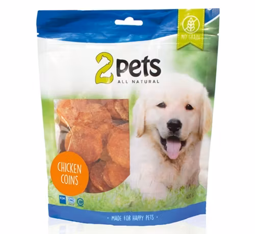 Framsidan av 2pets Dogsnack Chicken Coins.