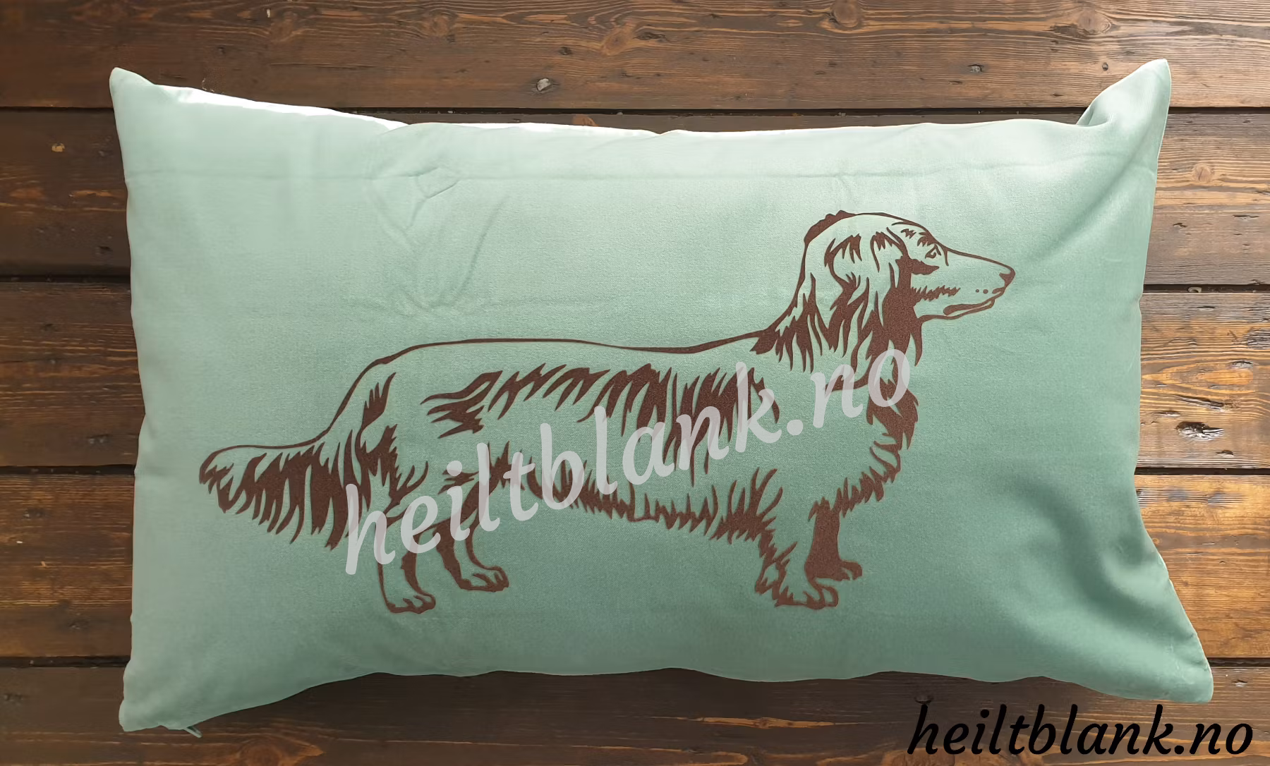 Sune Putetrekk - Lysegrønn med brunt motiv - langhåret dachshund
