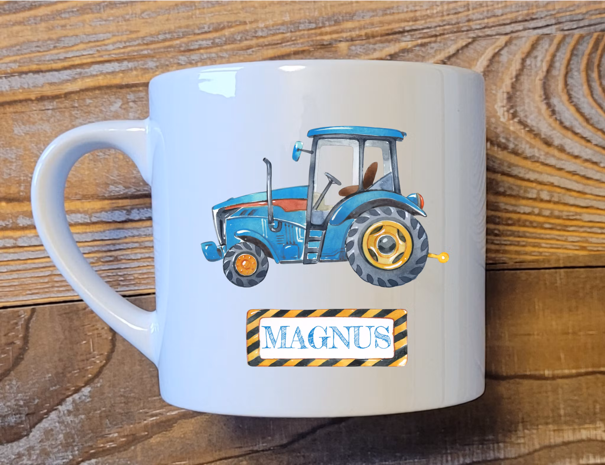 Personlig barnekopp - med blå traktor