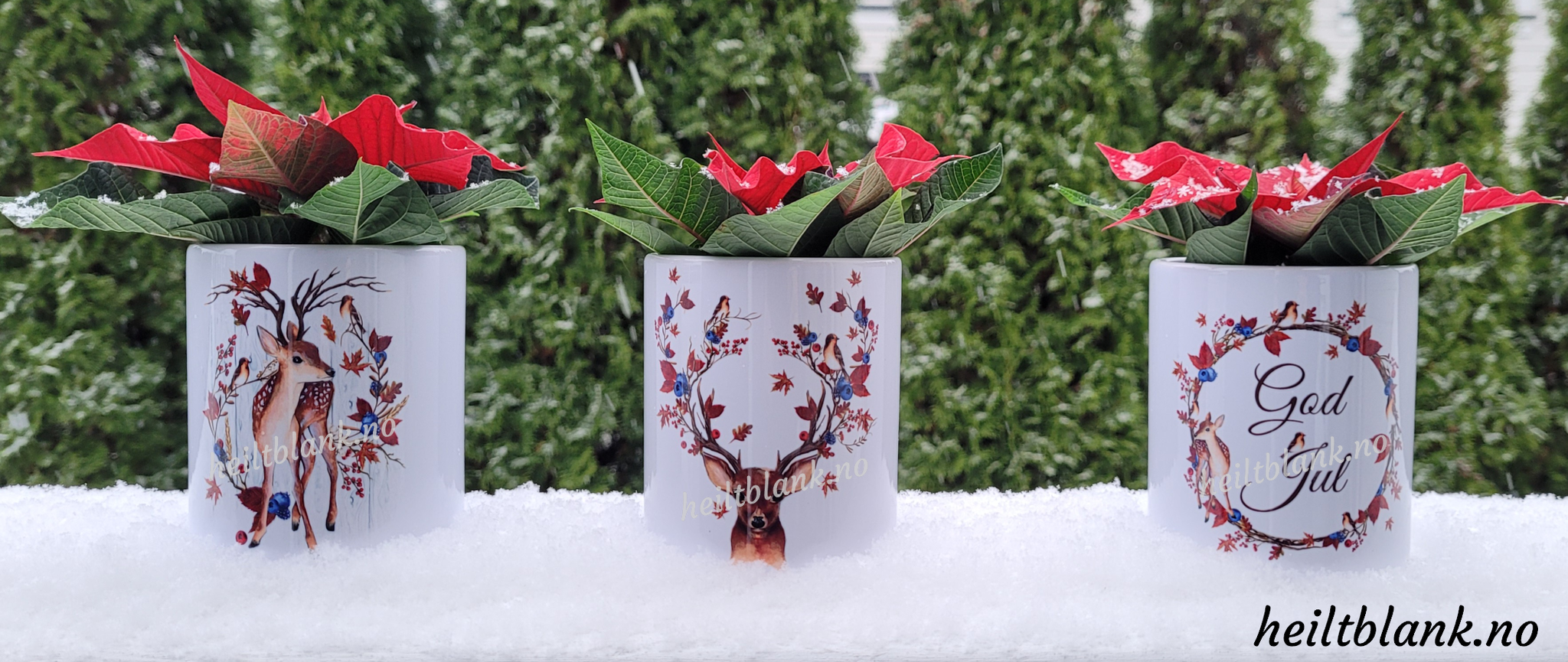 Blomsterpotter med julemotiv - flere varianter