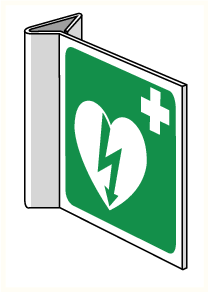 DefiSign 90 grader hjertestarterskilt 15x15cm