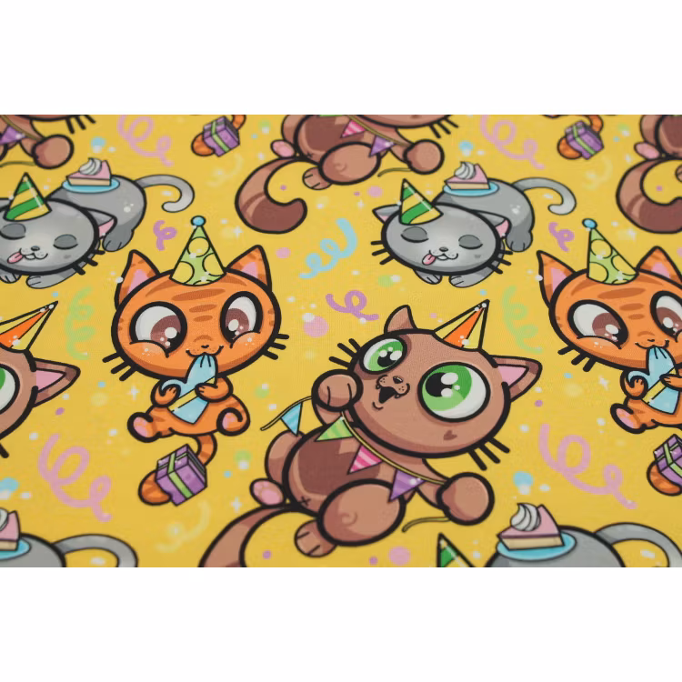 Jersey tyg Mellow Yellow Party Cats Pinkpoo
