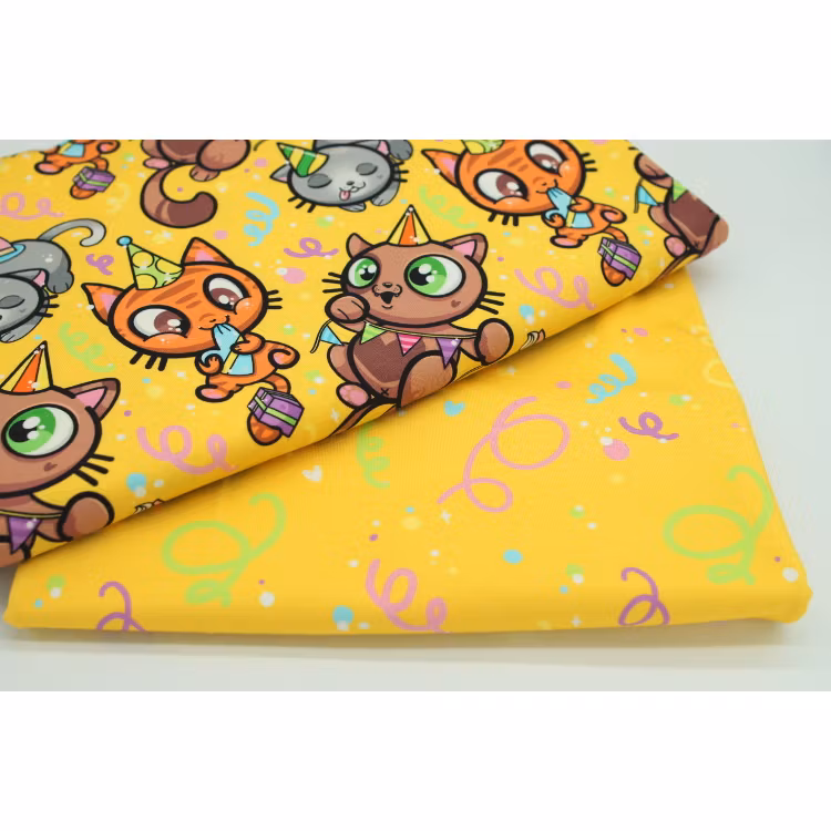 Jersey tyg Mellow Yellow Party Cats Pinkpoo