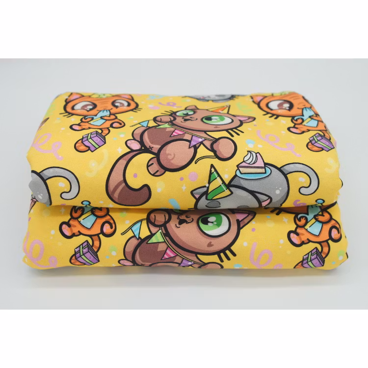 Jersey tyg Mellow Yellow Party Cats Pinkpoo