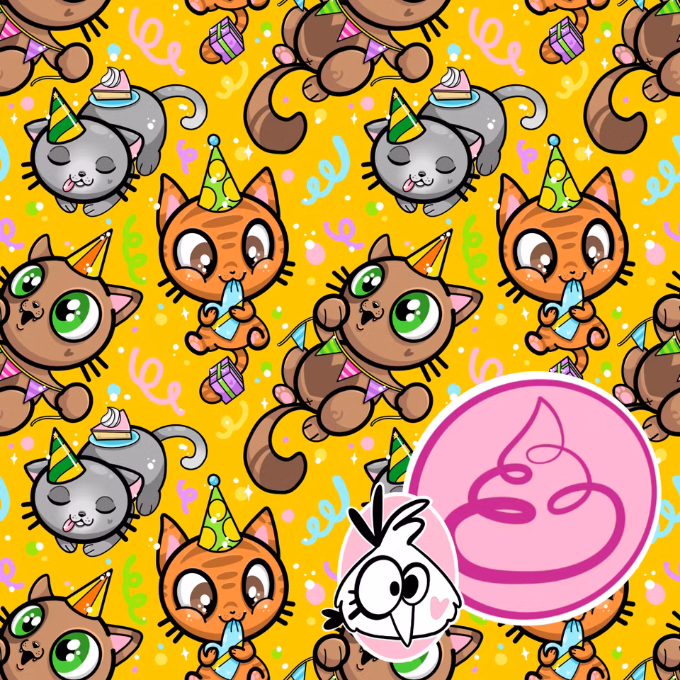 Jersey tyg Mellow Yellow Party Cats Pinkpoo