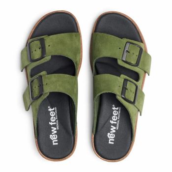 New Feet 221-33. Gröna Slip-in Sandaler med urtagbar komfortsula och ställbara remmar.