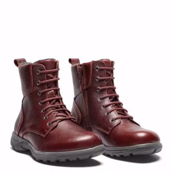 New Feet 252-26. Varmfodrade och vattentäta snörkängor med dragkedja. Dark Wine. Bred läst.