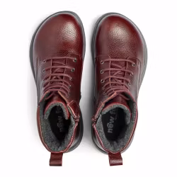 New Feet 252-26. Varmfodrade och vattentäta snörkängor med dragkedja. Dark Wine. Bred läst.