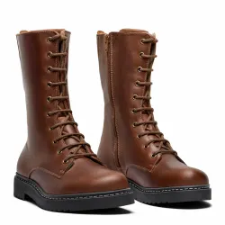 New Feet 252-12. Varmfodrade och vattentäta stövlar med snörning och dragkedja. Chestnut.