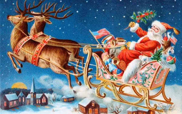 Tomte i flygande släde  40x50cm