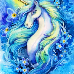 Enhörning blå 30x40cm