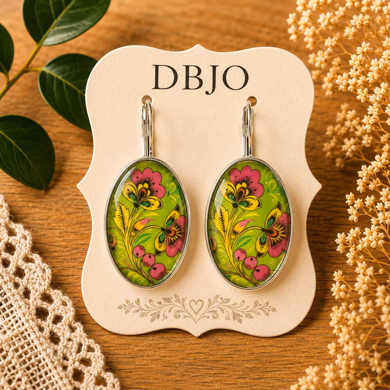 Örhängen med blommor batik