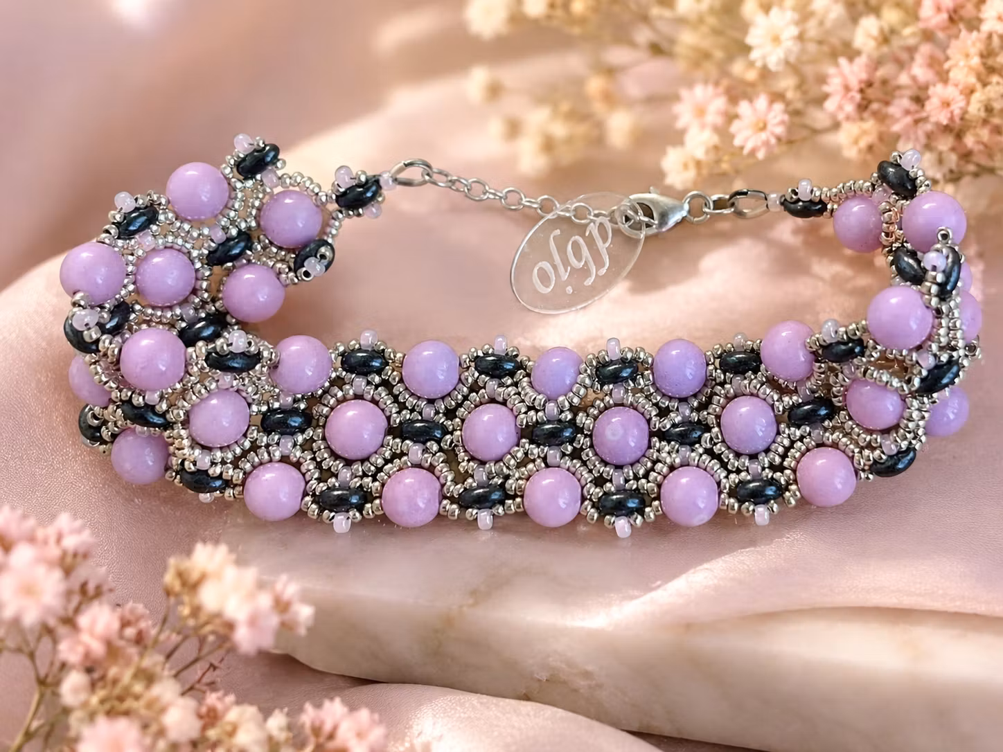 Rosa/svart/silver armband