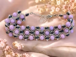 Rosa/svart/silver armband