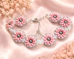 Rosa/vit Daisy armband