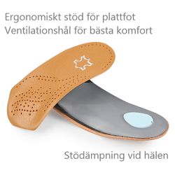Skoinlägg, halvsula med fotvalvsstöd, stötdämpning för hälen, läder