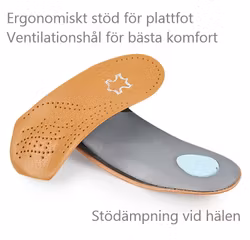 Skoinlägg, halvsula med fotvalvsstöd, stötdämpning för hälen, läder