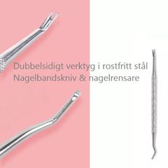 Dubbelsidigt nagelverktyg, nagelbandskniv & nagelrensare, rostfritt stål