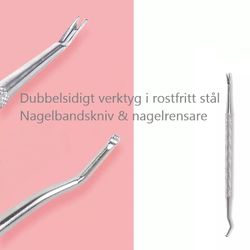 Dubbelsidigt nagelverktyg, nagelbandskniv & nagelrensare, rostfritt stål