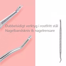 Dubbelsidigt nagelverktyg, nagelbandskniv & nagelrensare, rostfritt stål