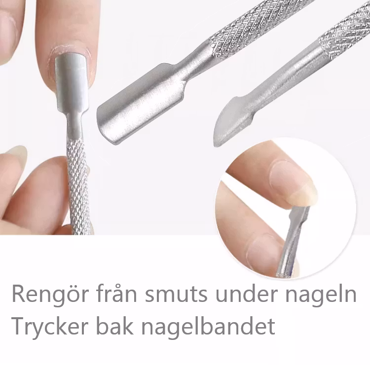 Dubbelsidigt nagelverktyg, rengöring & nagelbands pusher, rostfritt stål