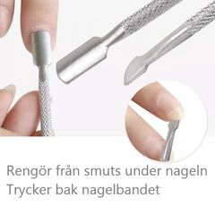 Dubbelsidigt nagelverktyg, rengöring & nagelbands pusher, rostfritt stål