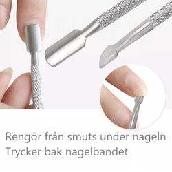 Dubbelsidigt nagelverktyg, rengöring & nagelbands pusher, rostfritt stål