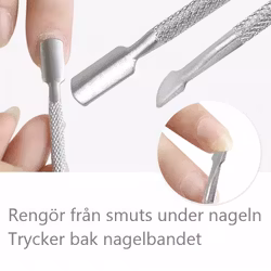 Dubbelsidigt nagelverktyg, rengöring & nagelbands pusher, rostfritt stål