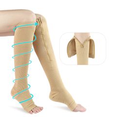 Stödstrumpor, öppen tå, blixtlås, Klass 2, 23-32mmHg BEIGE