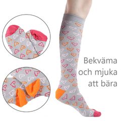 Stödstrumpor, grå, hjärta olika färger, Klass 1, 15-21mmHg