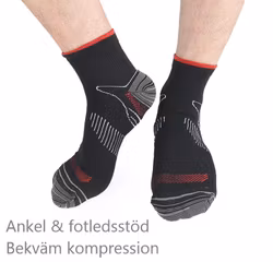 Ankelstrumpor, stöd för ankel & fotled, kompression, SVART/RÖD