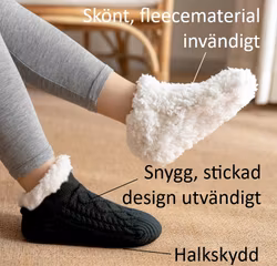 Varma, stickade tofflor med halkskydd - SVART