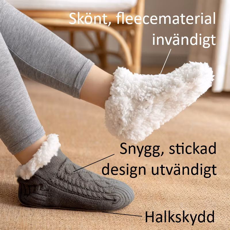 Varma, stickade tofflor med halkskydd - GRÅ