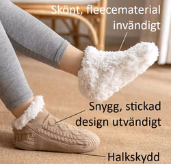 Varma, stickade tofflor med halkskydd - BEIGE