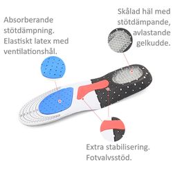 Skoinlägg för löpning, sport, gelkudde vid hälen, stötdämpning, fotvalvsstöd