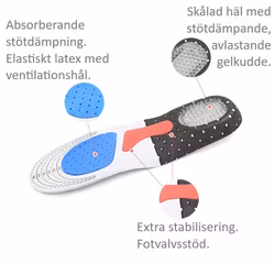 Skoinlägg för löpning, sport, gelkudde vid hälen, stötdämpning, fotvalvsstöd